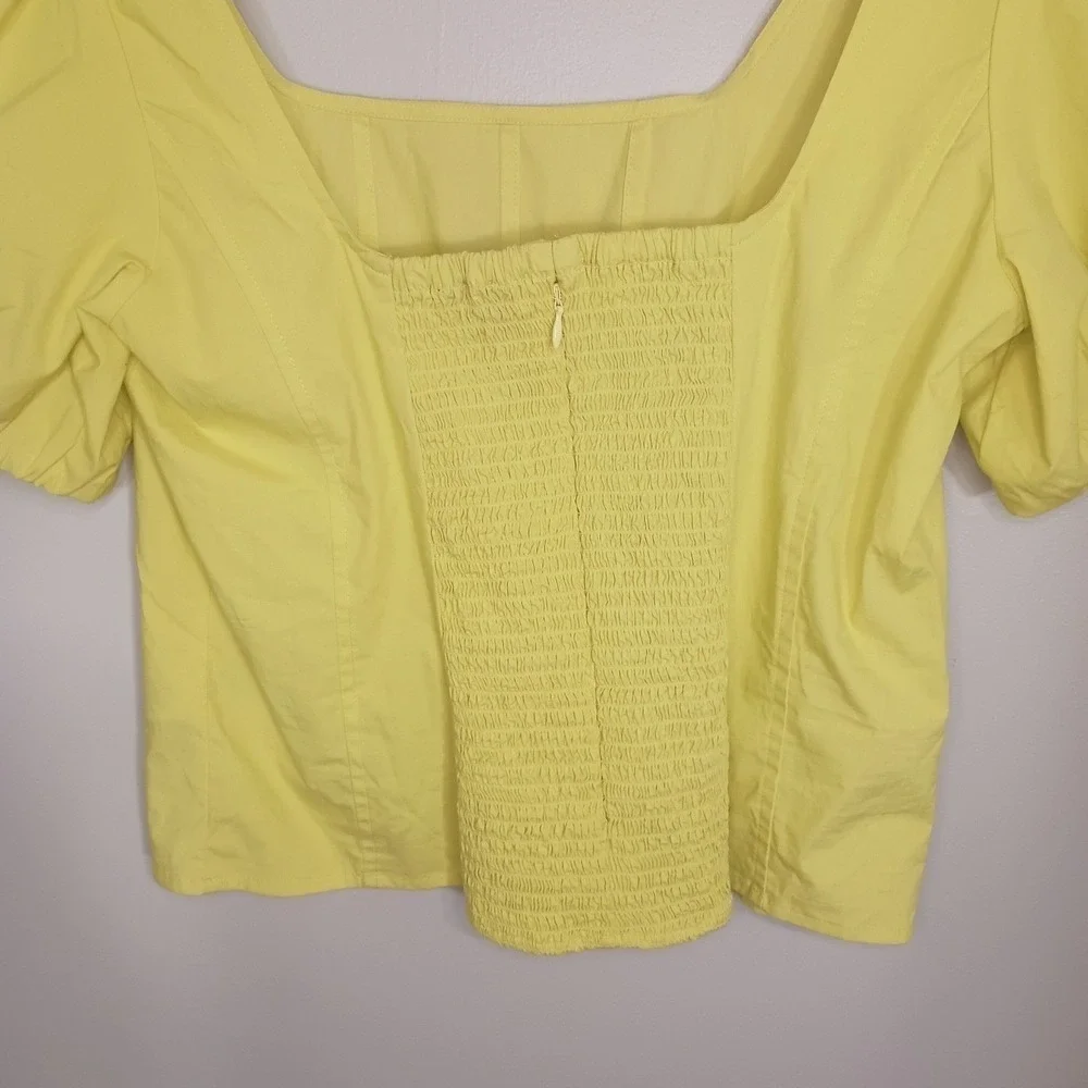 J.Crew Yellow Square Neck Puff Sleeve Top 12 Cotton Corset Milkmaid Blouse